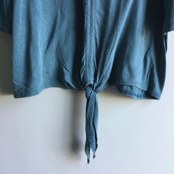 ⚪ 3/$15  alya teal v-neck tie waist flutter sleeves - Picture 5 of 12